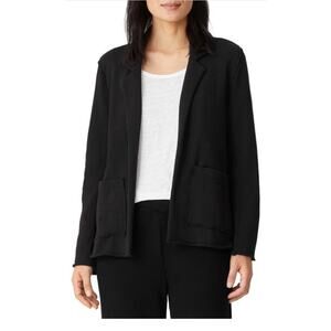 Eilen Fisher Knit Organic Cotton Distressed Blazer Black Size Small NWT